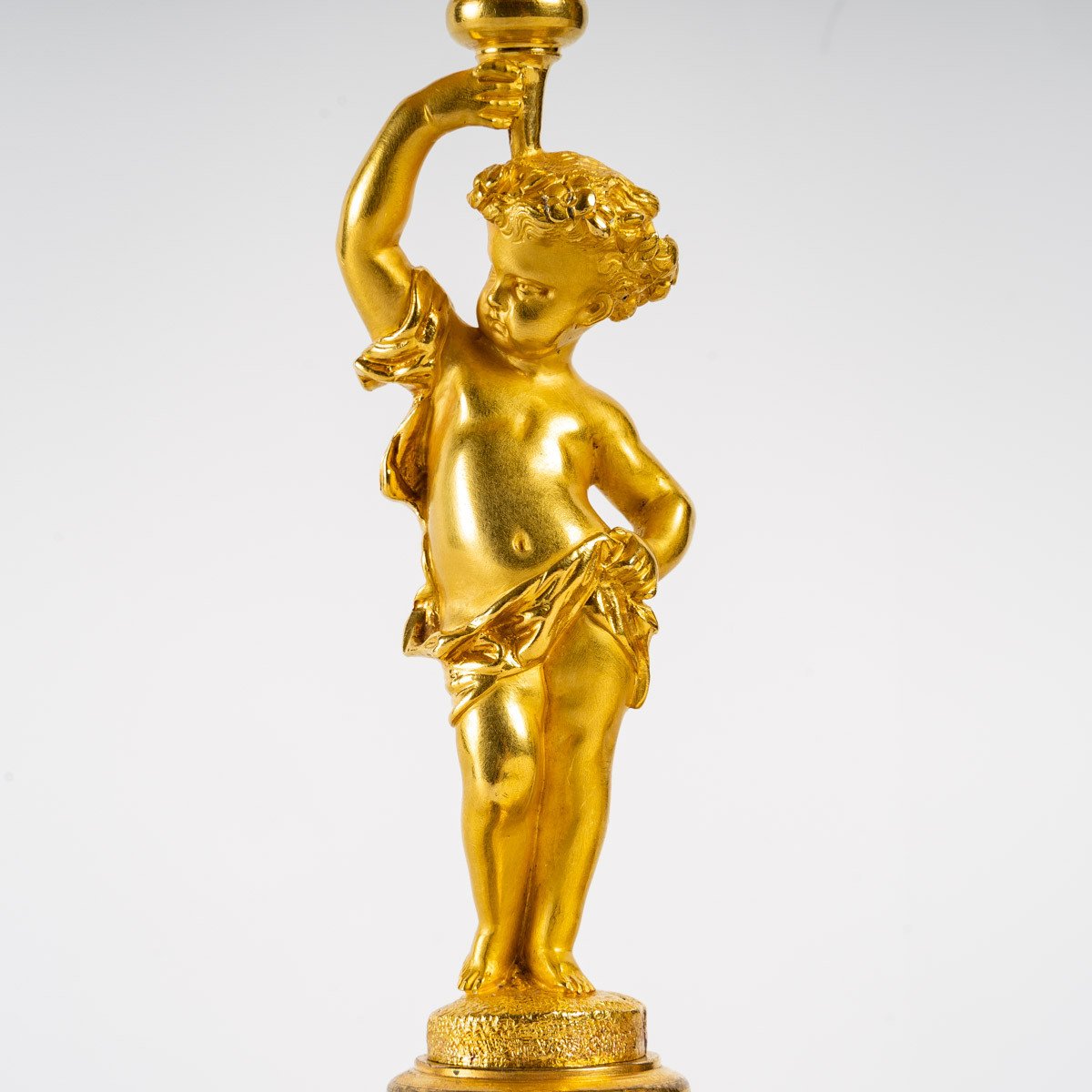 Pair Of Candlesticks With Putti In Gilt And Cloisonné Bronze, Napoleon III Period-photo-1