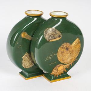Royal Worcester, Vase Jumeau Porcelaine P&eacute;riode Art Nouveau