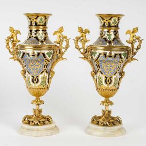 Paris: Exceptional Cloisonné Bronze Vases, Attributed To Giroux, 19th Century