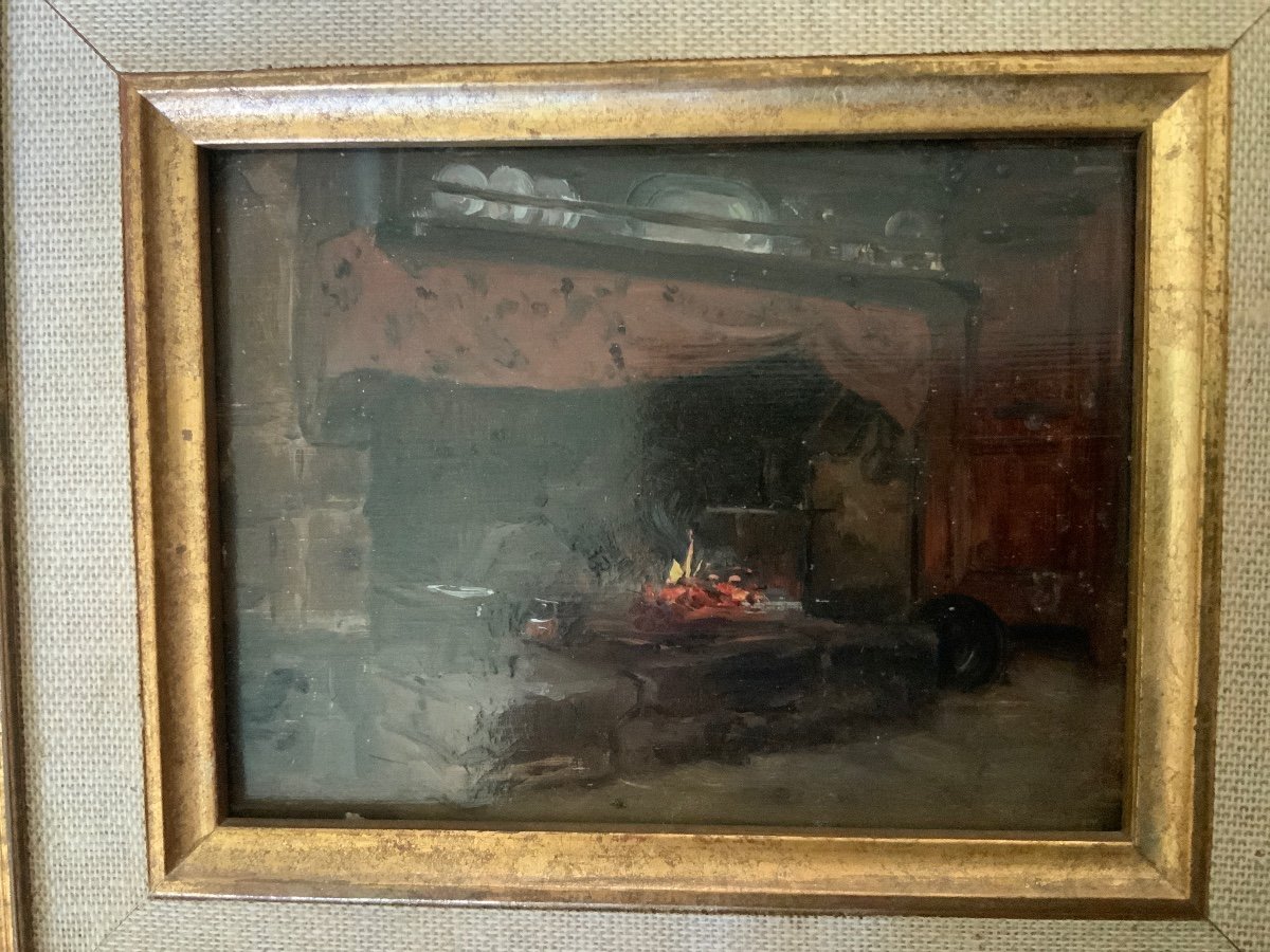 Maxime Faivre *1856-1914* The Fire In The Fireplace-photo-2