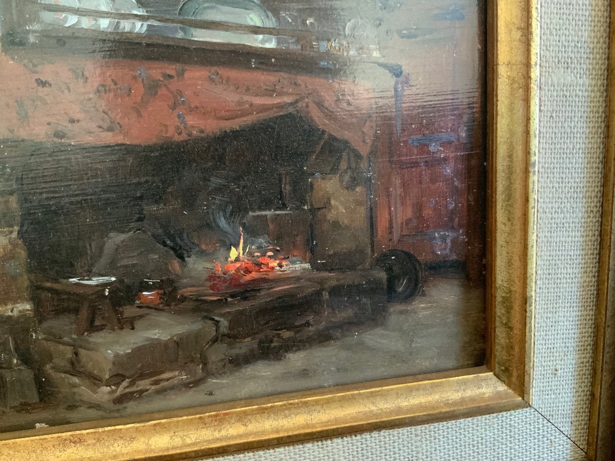 Maxime Faivre *1856-1914* The Fire In The Fireplace-photo-3