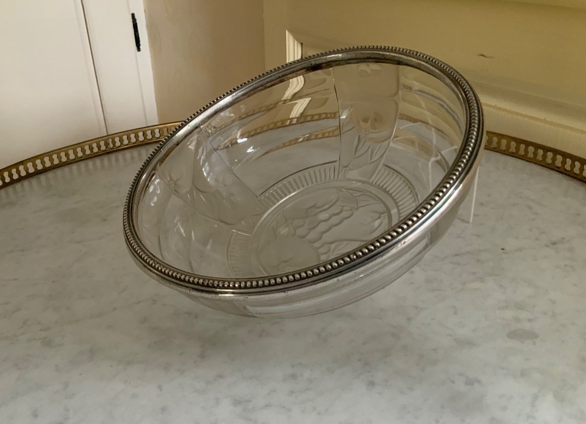 Coupe Cristal  art déco   Val St  Lambert ,  Monture En Argent Massif-photo-4