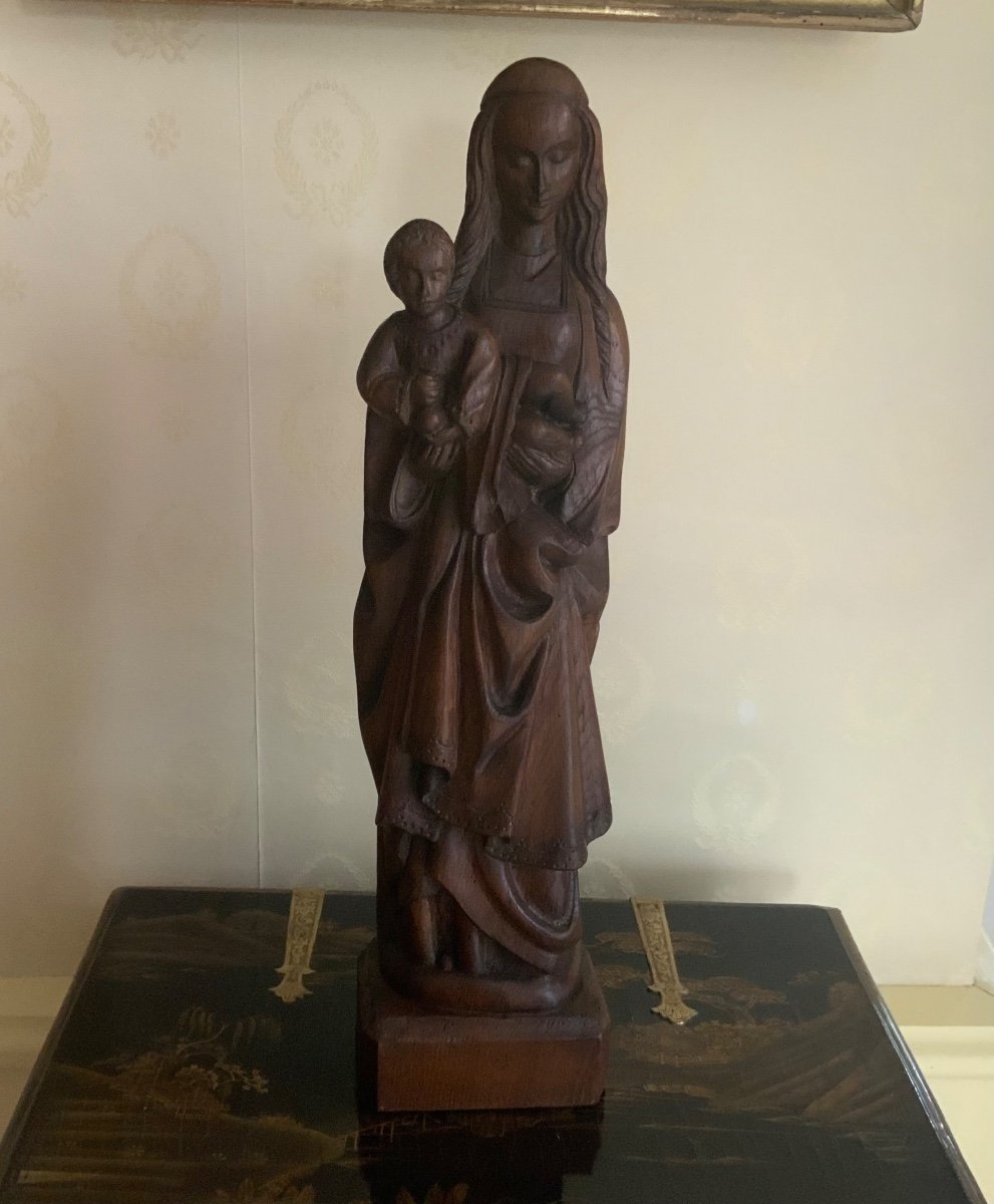 Virgin And Child Carved Wood Signed Lucien Pessey 1912-1990