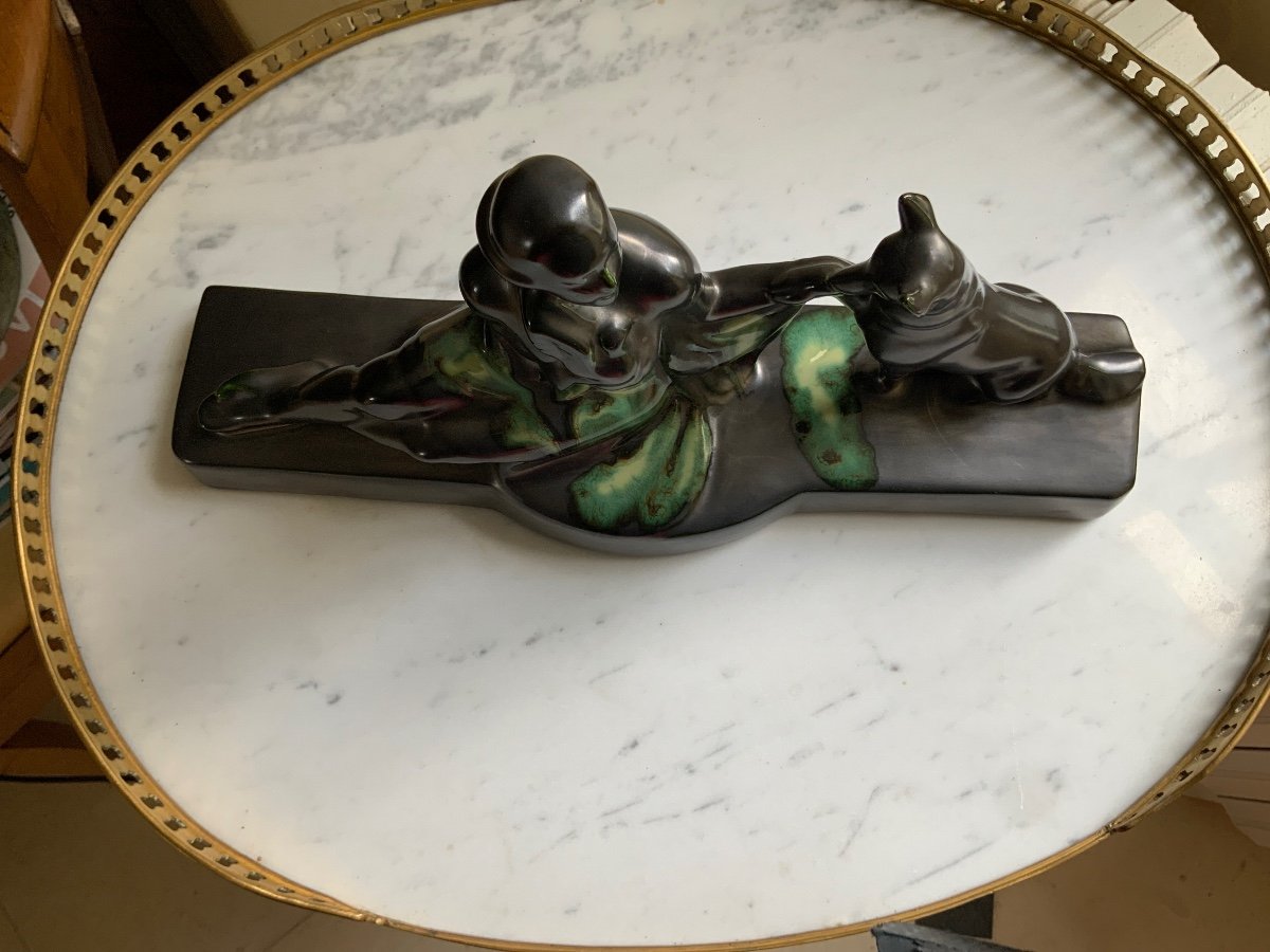 Art Deco Statue The Woman And The Dog.-photo-2