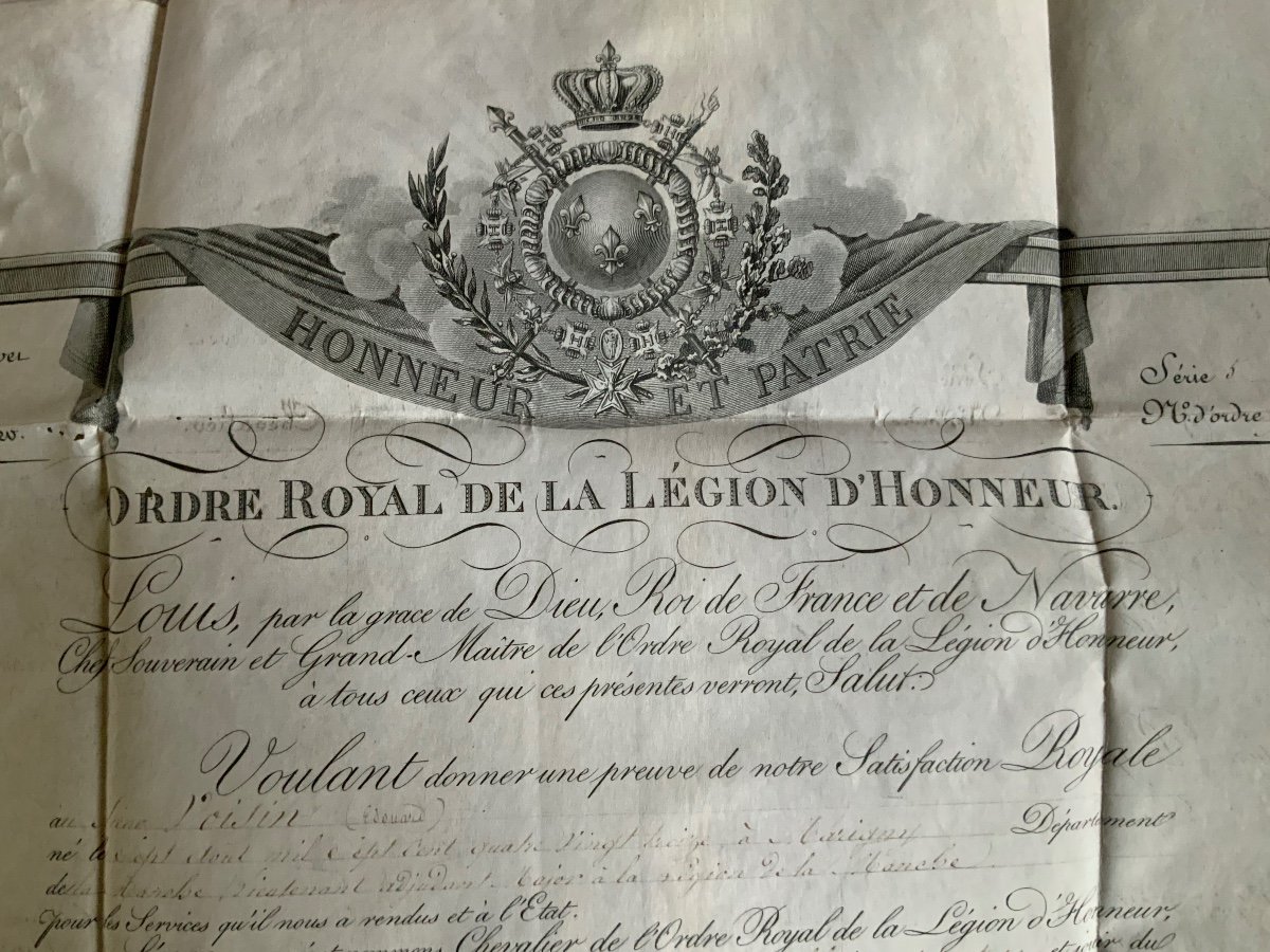 Document.   Ordre  Royal  De  La  Légion  D’honneur , Daté  1818-photo-2