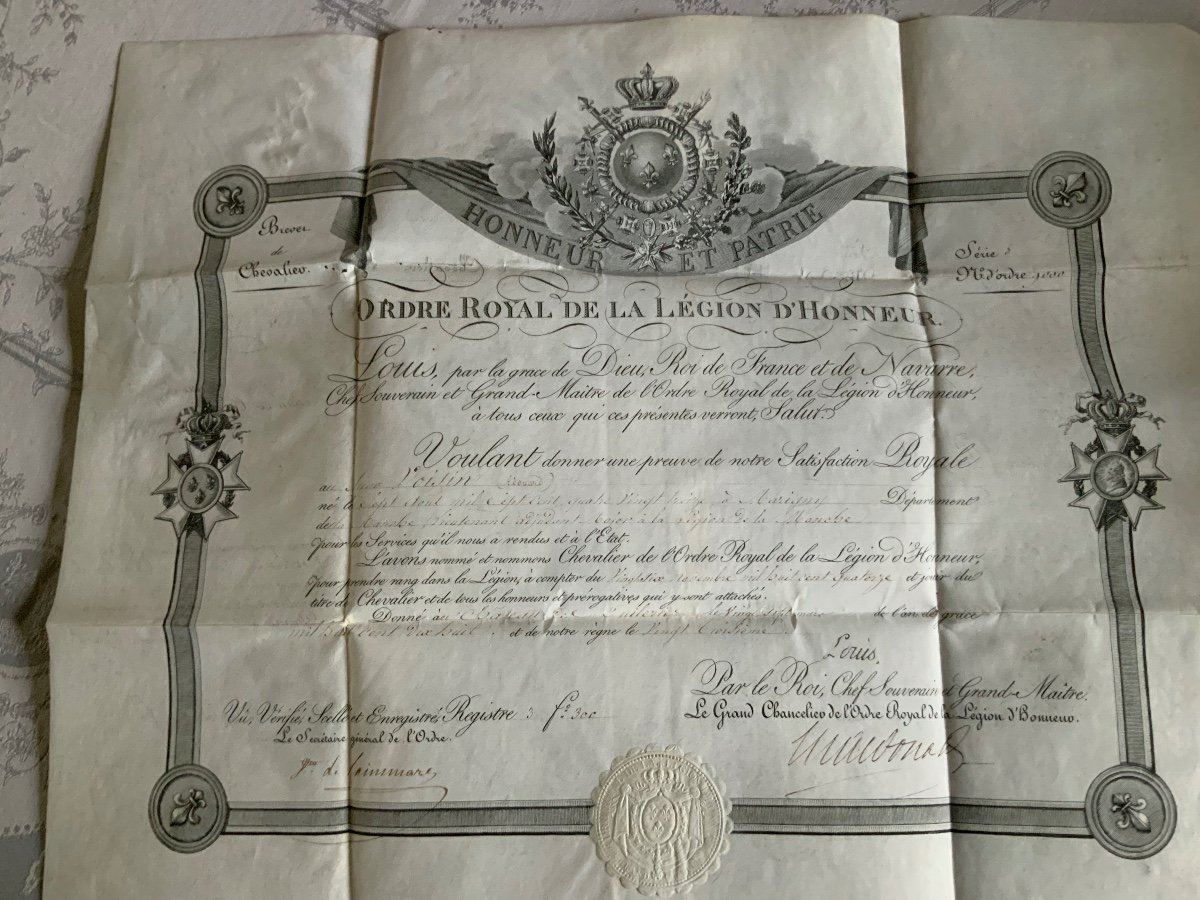 Document.   Ordre  Royal  De  La  Légion  D’honneur , Daté  1818
