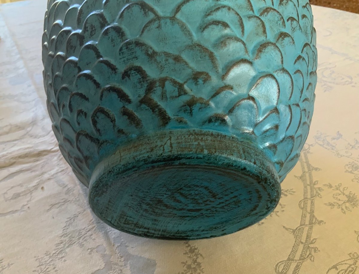 Large Blue Molded Glass Vase. Circa 1960-70-photo-2
