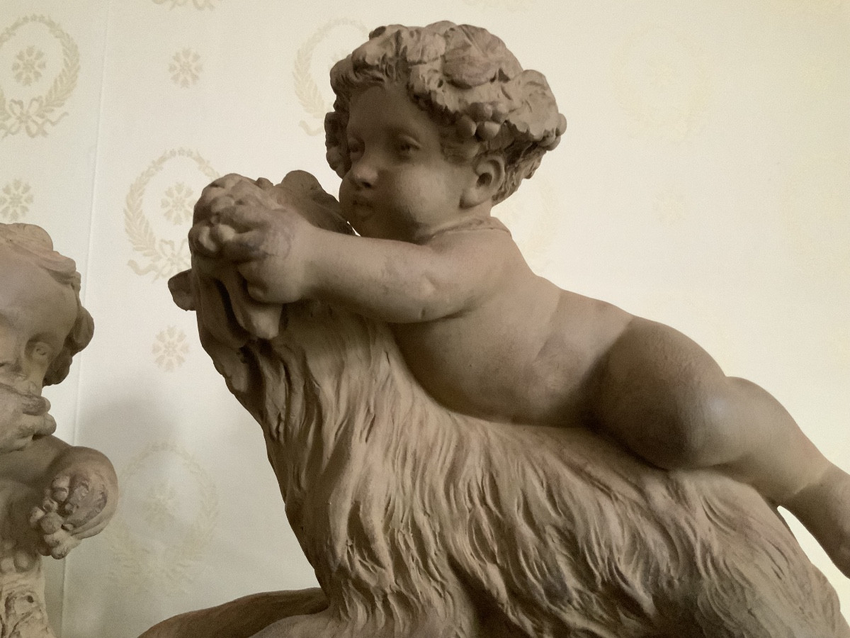 Terracotta Statue Of Bacchus As A Child Riding A Goat. (after Clodion)-photo-3