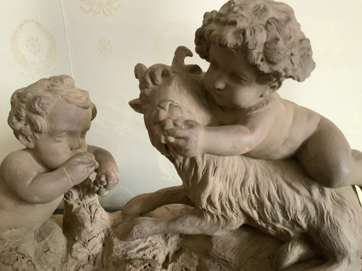 Terracotta Statue Of Bacchus As A Child Riding A Goat. (after Clodion)-photo-2
