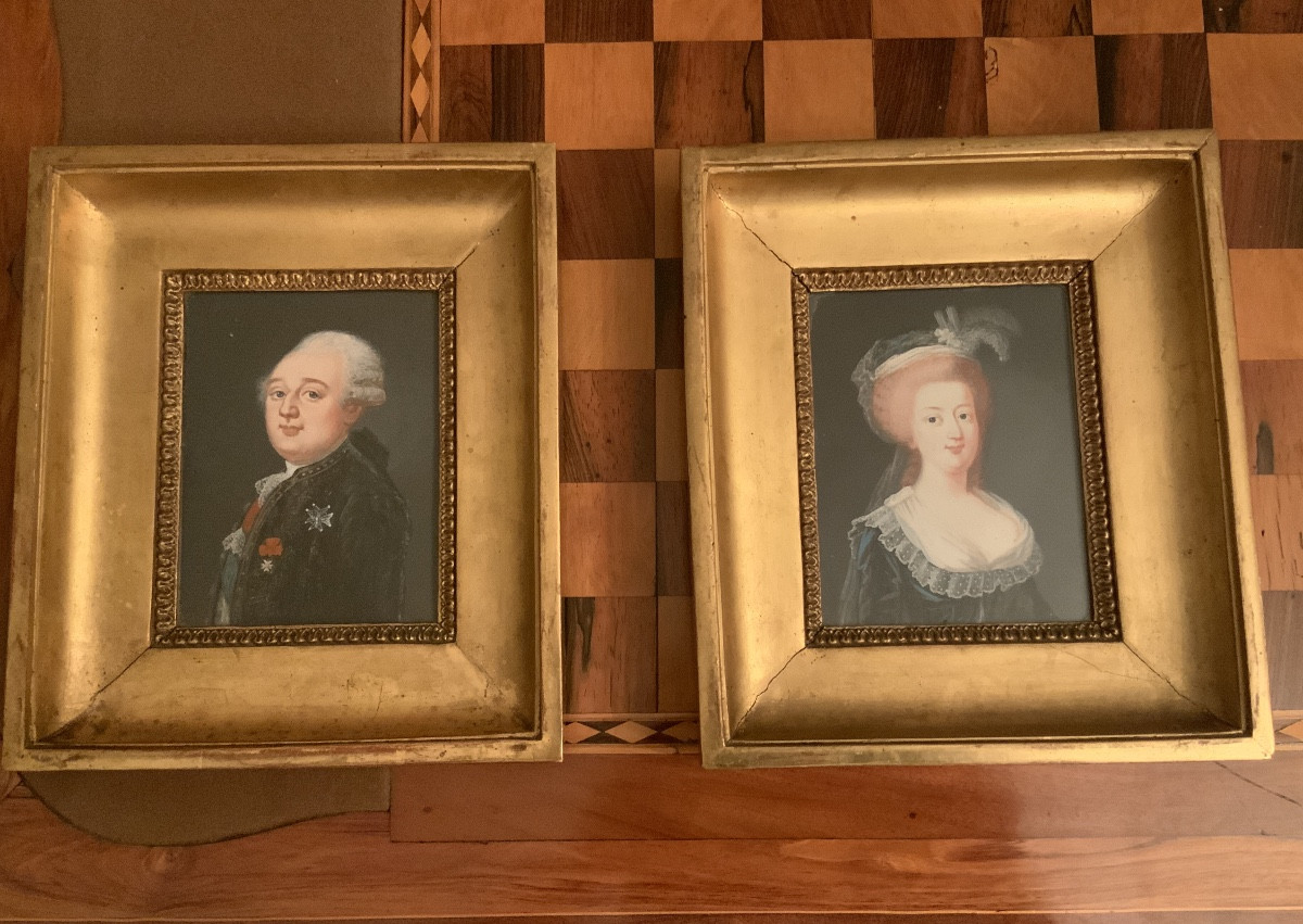 Portraits Of Louis XVI And Marie Antoinette, A Pair Of Late 18th-century Gouache Paintings 