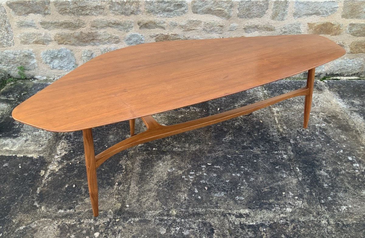 Table  basse  Boomerang  ,  teck  massif,  Svante  Skogh  designer Suédois   Circa 1950-60