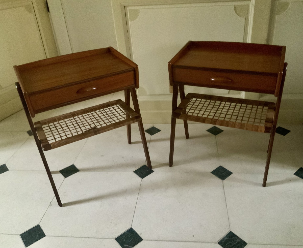 Pair Of Teak Side Tables Or Bedside Tables By Designer Soren Rasmussen, 1960s
