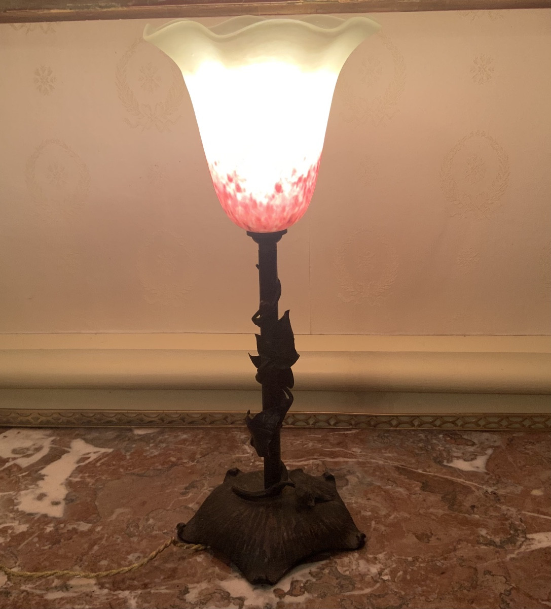 Art Nouveau Wrought Iron Lamp Circa 1925