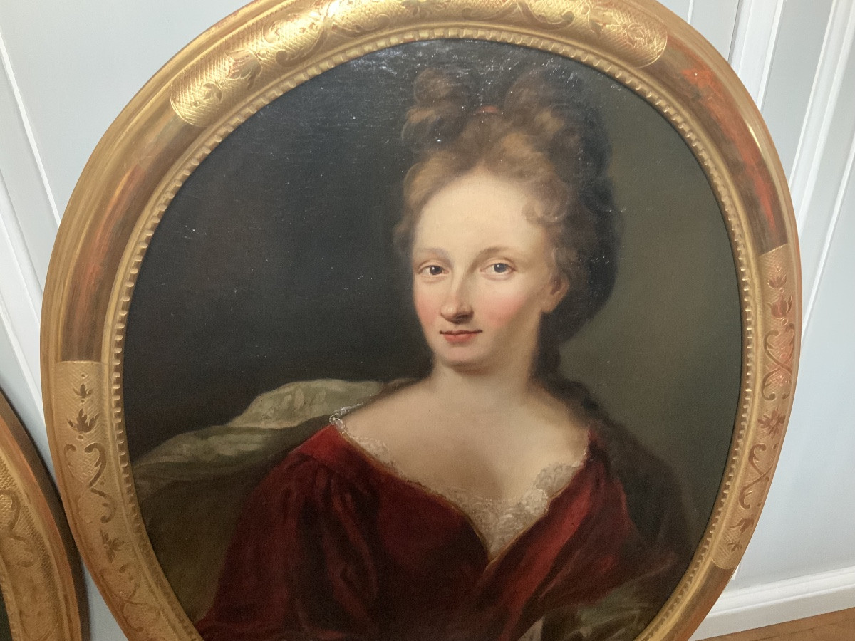 Two Portraits Forming A Pair Of An Aristocratic Couple. French 18th Century-photo-3