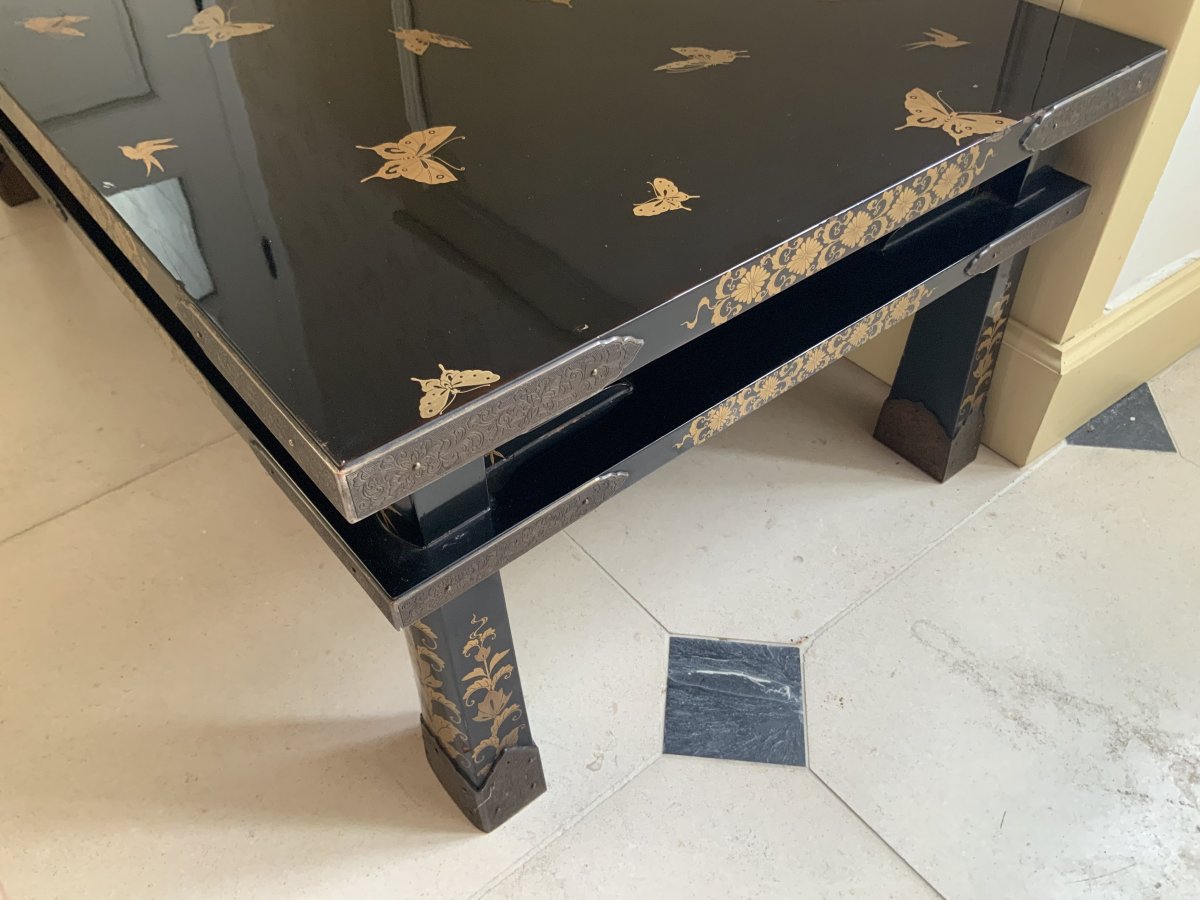 Coffee Table In Black Lacquer And Gold. Meiji Period (1868-1912)-photo-3