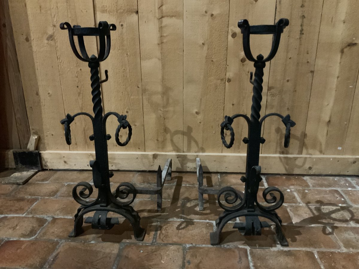 Great Pair Of Andirons - Landiers. Viollet Le Duc Period