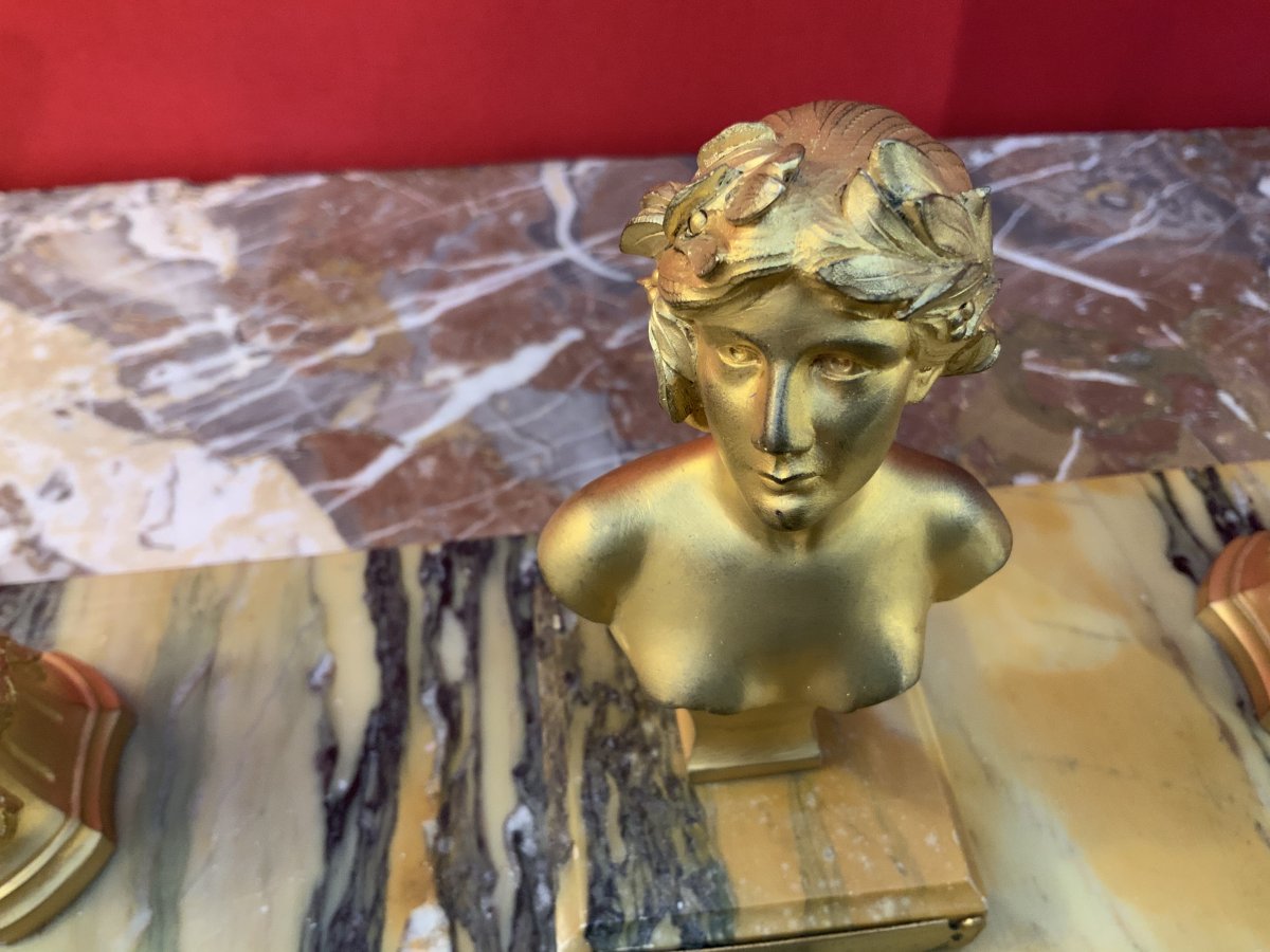 Large Inkwell In Marble And Gilt Bronze-photo-2