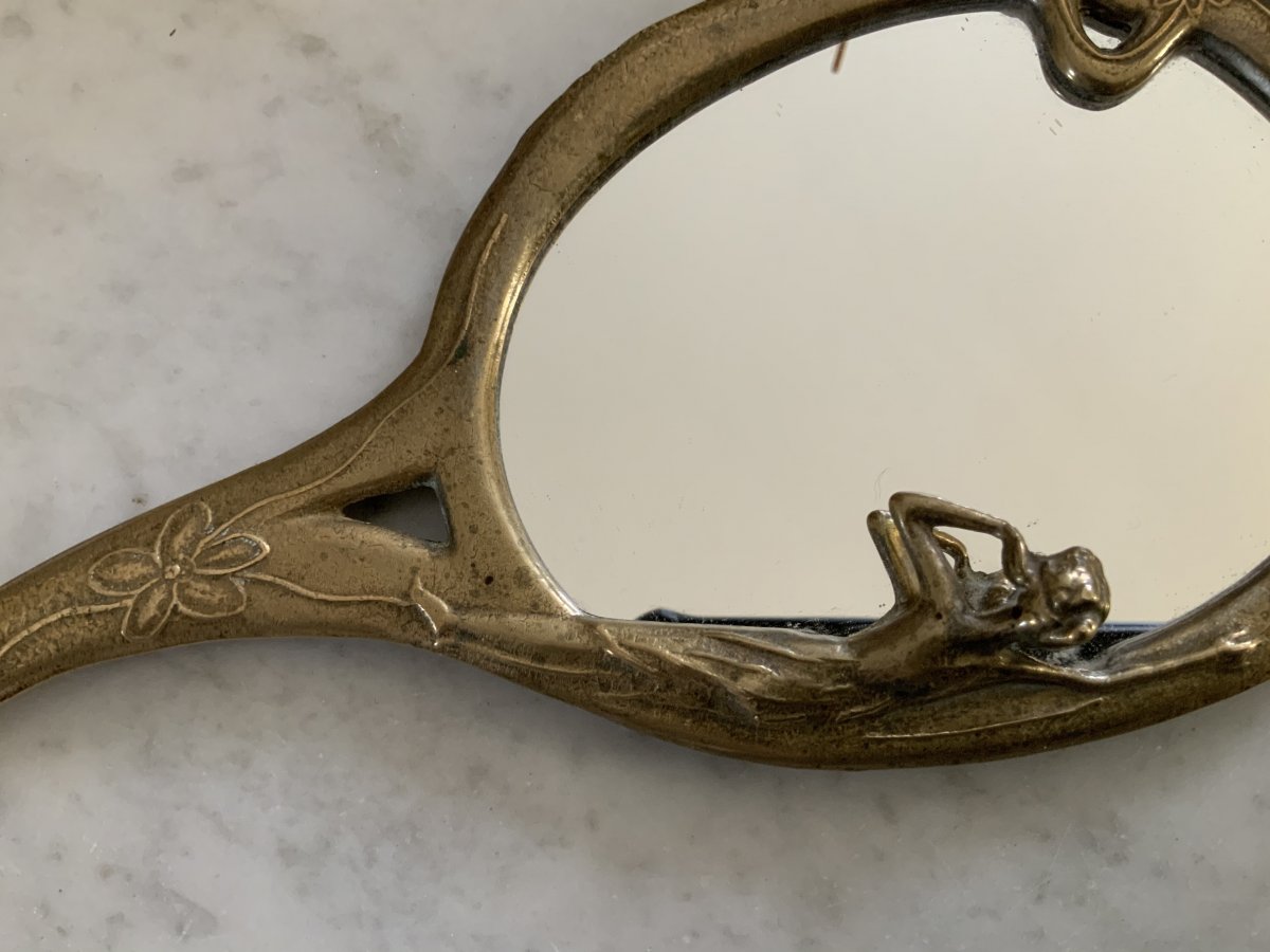 Miroir, Face à Main En Bronze,  Art Nouveau-photo-2