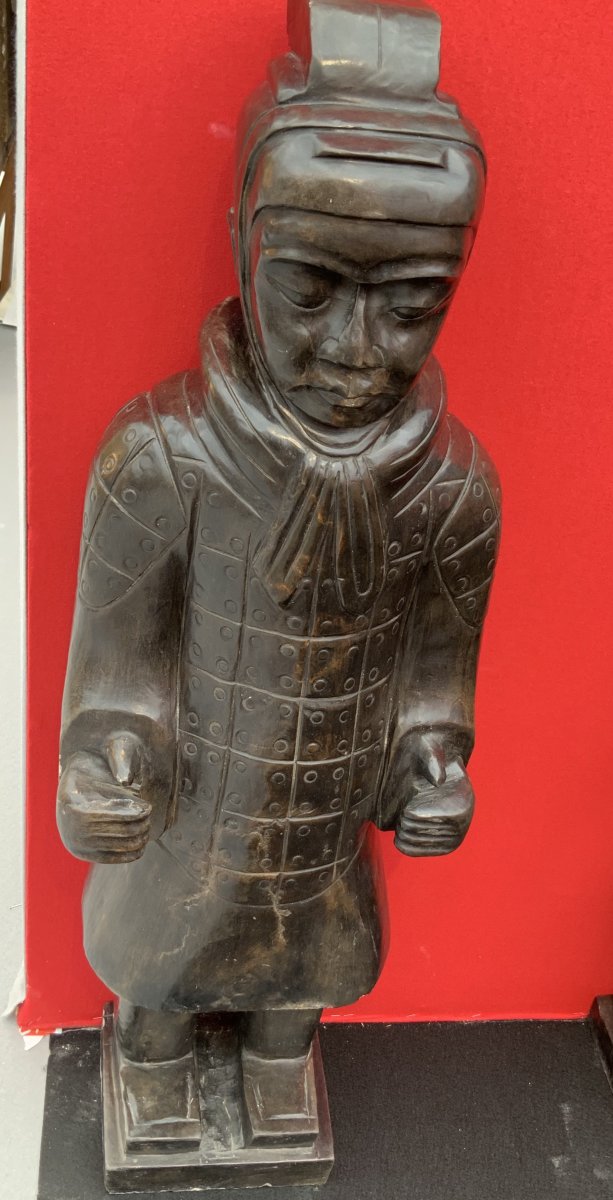Paire  De  Statues, Deux  Soldats  De  L’armée  De   XI’an  En  Basanite-photo-3