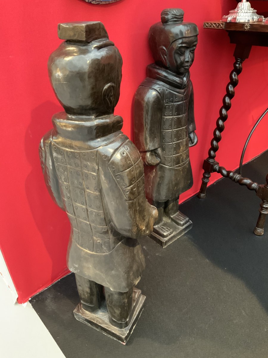 Paire  De  Statues, Deux  Soldats  De  L’armée  De   XI’an  En  Basanite-photo-1