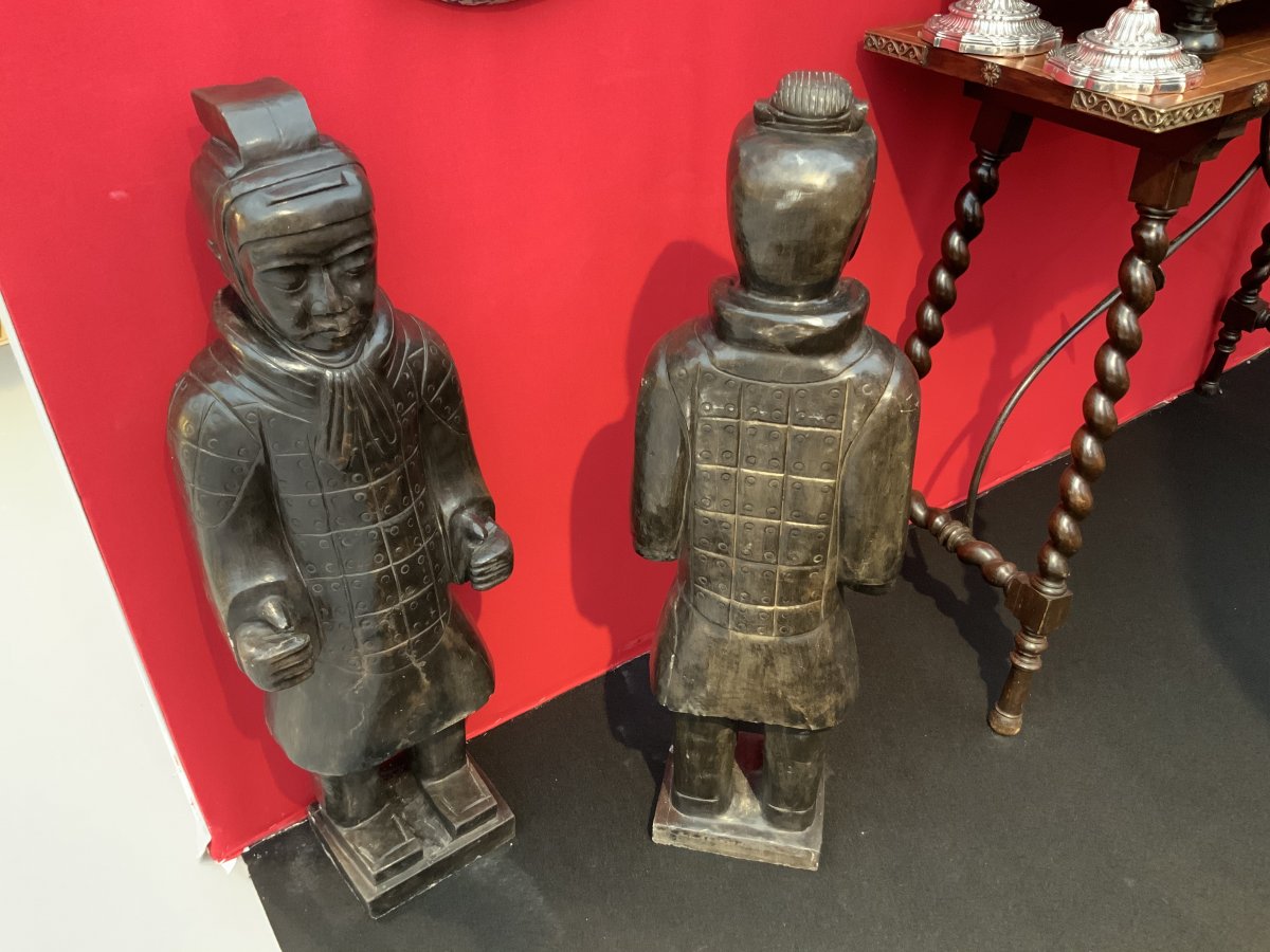 Paire  De  Statues, Deux  Soldats  De  L’armée  De   XI’an  En  Basanite-photo-2