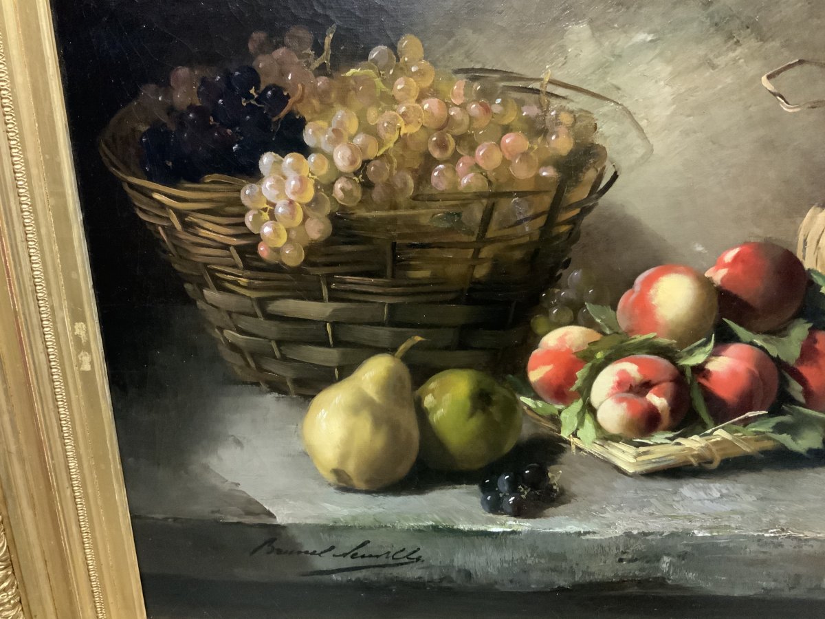 Brunel De Neuville, (1852-1941) Still Life With Fruits-photo-2