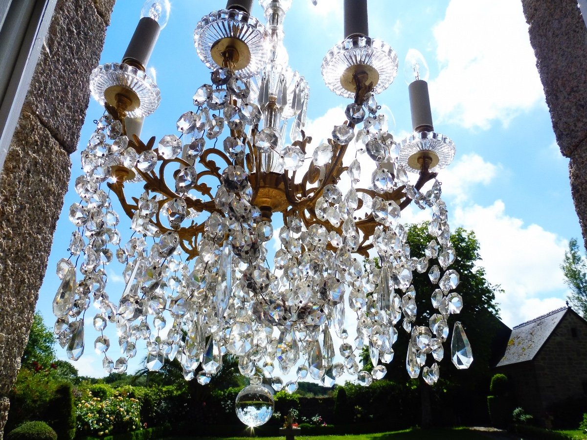 Nine Arms Of Light Crystal Chandelier, Signed Portieux-photo-2