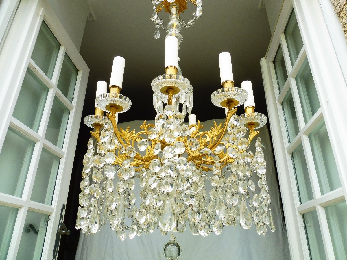 Nine Arms Of Light Crystal Chandelier, Signed Portieux-photo-3