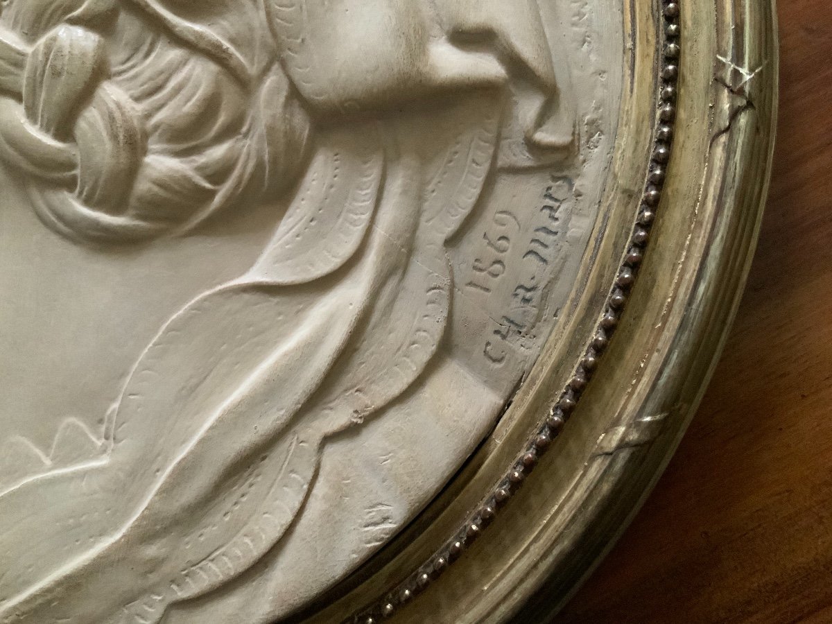 Pair Of Bas-reliefs In White Terracotta, Monogrammed And Dated 1869 And 1873-photo-4