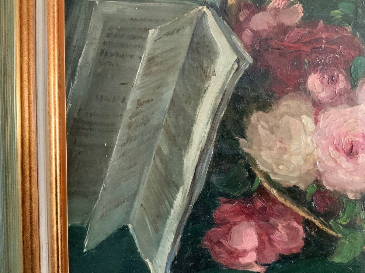 Nature Morte Aux Fleurs Et Livre Par Louise Darru-photo-1