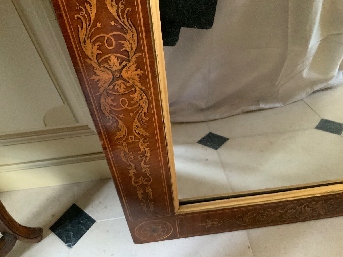 Charles X Mahogany Mirror Inlaid With Holly Wood Decors-photo-4