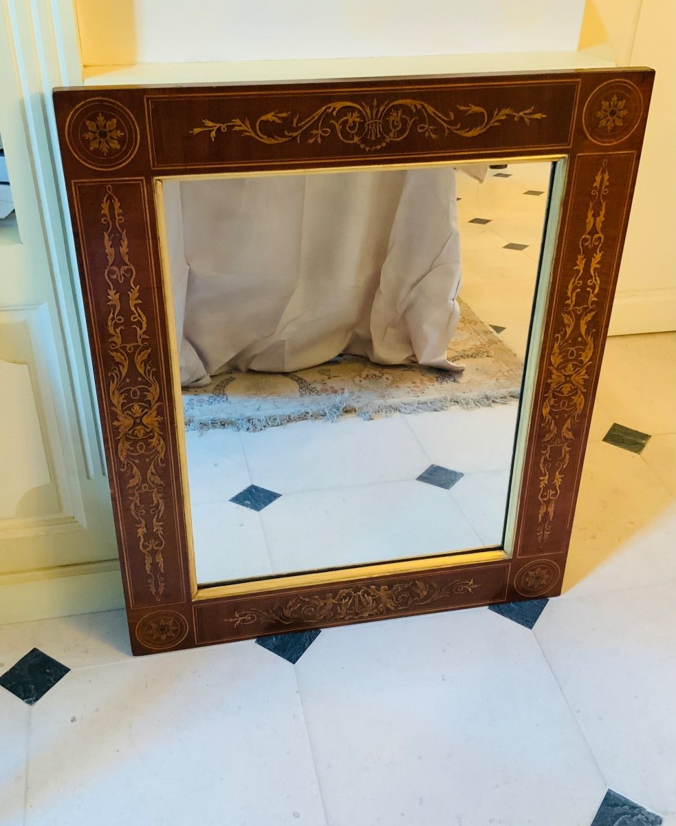 Charles X Mahogany Mirror Inlaid With Holly Wood Decors
