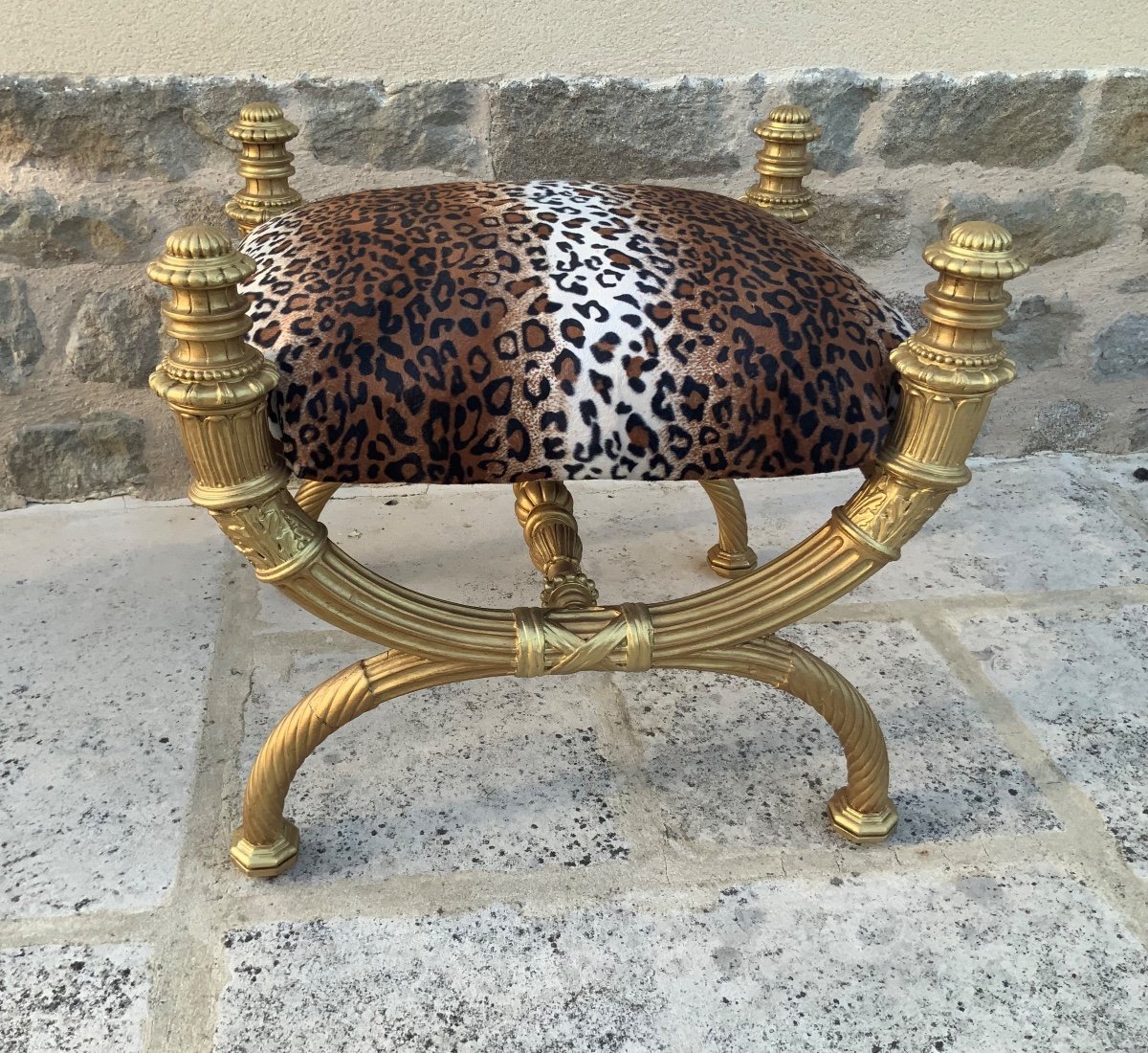 Tabouret D’apparat, Style Empire En Bois Doré -photo-2