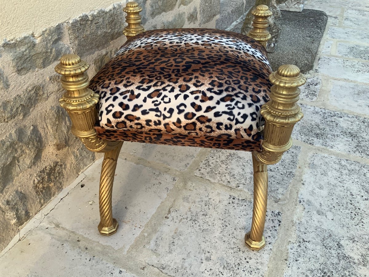 Tabouret D’apparat, Style Empire En Bois Doré -photo-4