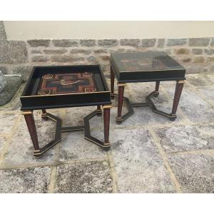 Paire De Tables Basses Réalisées Avec 2 Portes De Cabinet XVIIe 