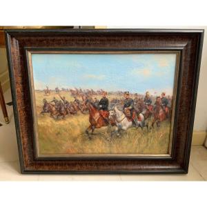 Battle Scene, Napoleon III And His Staff, Signed Perboyre Paul émile 1851-1929