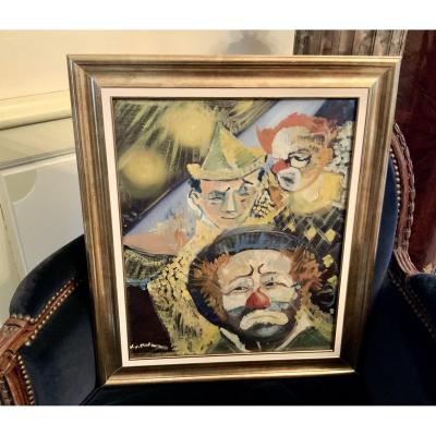 Trois Clowns Hst Signed Jean Étienne Muller