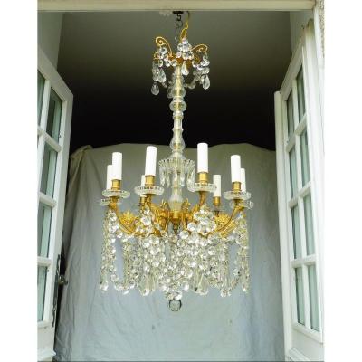 Nine Arms Of Light Crystal Chandelier, Signed Portieux