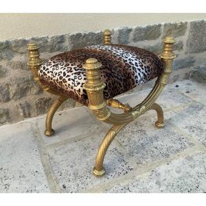 Tabouret D’apparat, Style Empire En Bois Doré 