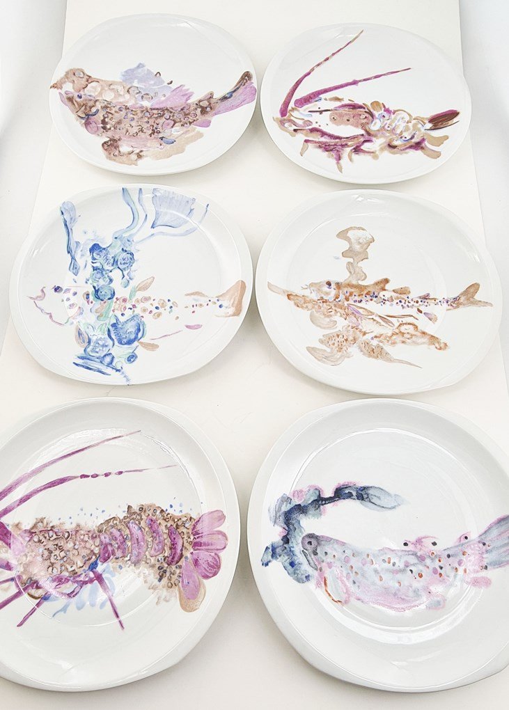 Rare Service « Décor Poissons » En Porcelaine De Limoges, Maison Bernardaud, 14 Pièces-photo-3