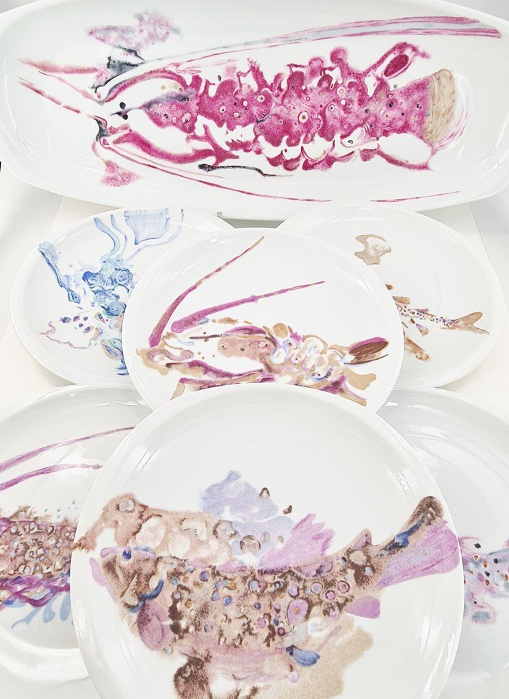 Rare Service « Décor Poissons » En Porcelaine De Limoges, Maison Bernardaud, 14 Pièces-photo-4