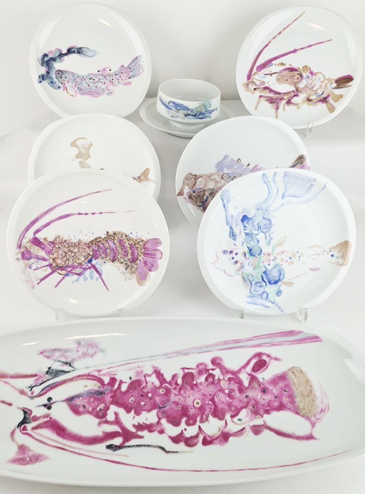 Rare “fish Decor” Service In Limoges Porcelain, Maison Bernardaud, 14 Pieces
