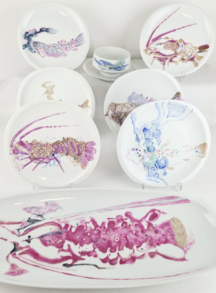 Rare Service « Décor Poissons » En Porcelaine De Limoges, Maison Bernardaud, 14 Pièces