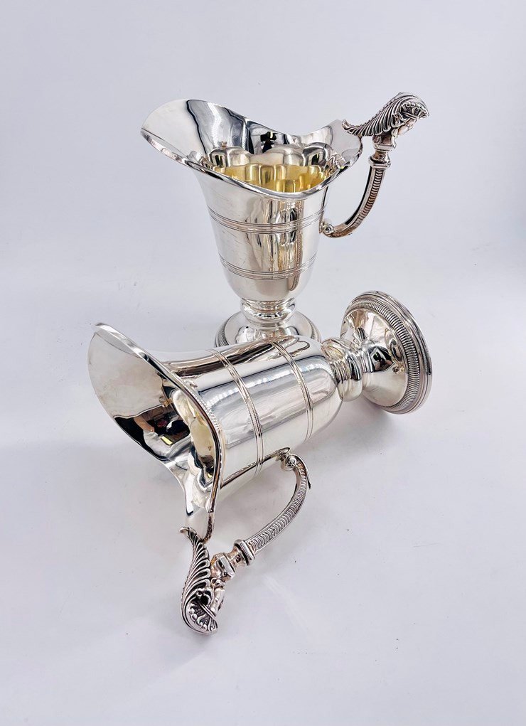 Pair Of Hanaps Or Helmet Ewers In Sterling Silver, 950 Thousandths, Têtard Frères Goldsmith-photo-2