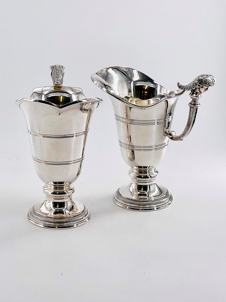Pair Of Hanaps Or Helmet Ewers In Sterling Silver, 950 Thousandths, Têtard Frères Goldsmith-photo-4