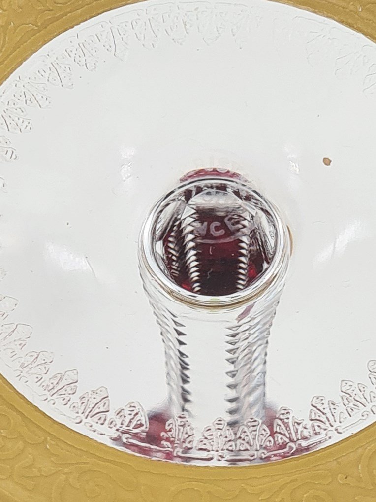 Suite Of 6 Saint Louis Crystal Champagne Flutes, Thistle Gold Model.-photo-1