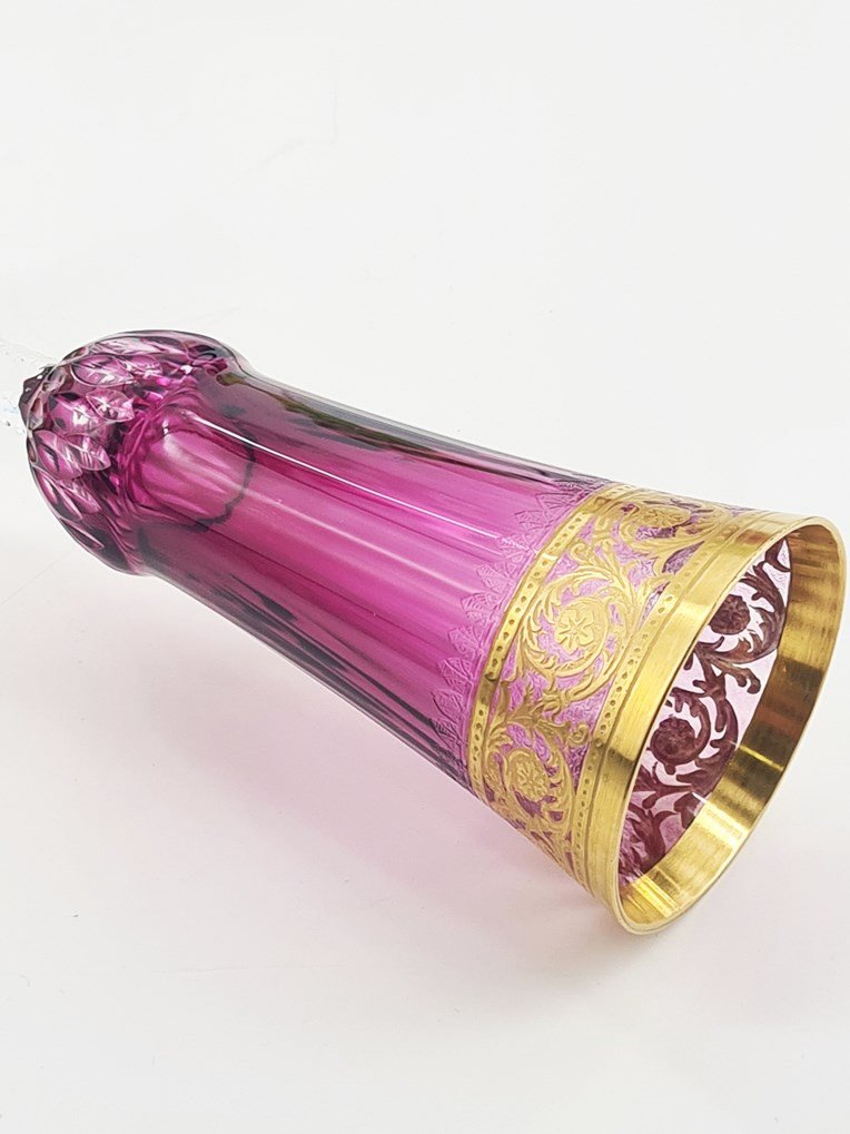 Suite Of 6 Saint Louis Crystal Champagne Flutes, Thistle Gold Model.-photo-2
