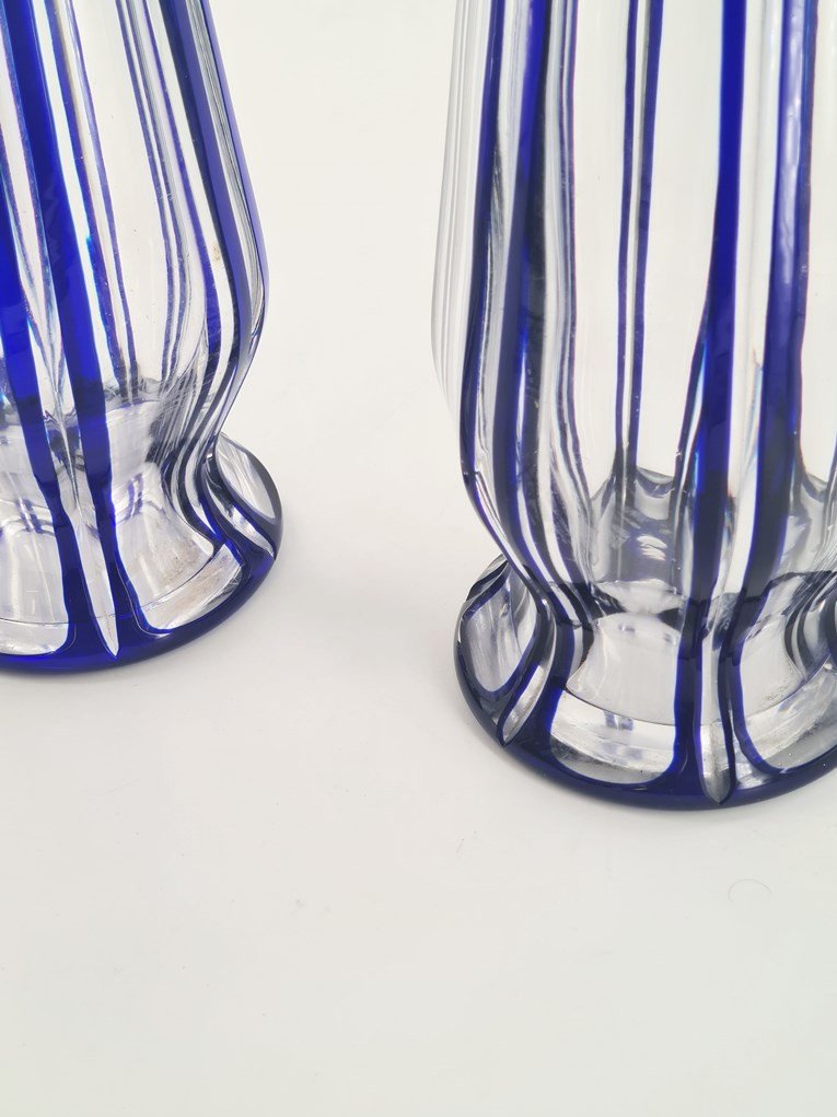  Paire De Vases En Cristal De Saint Louis Doublés Bleus-photo-2