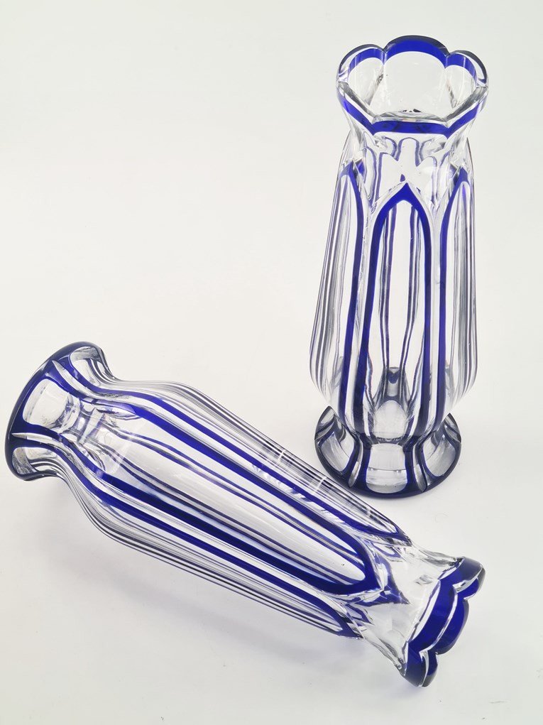  Pair Of Blue Lined Saint Louis Crystal Vases-photo-3