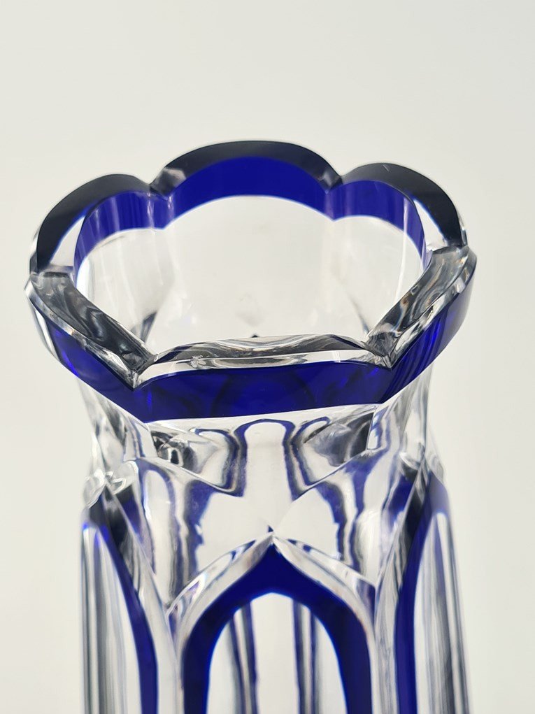  Paire De Vases En Cristal De Saint Louis Doublés Bleus-photo-4